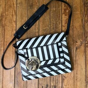 Women’s Pierre Hardy bag black and white striped leather envelope crossbody rare